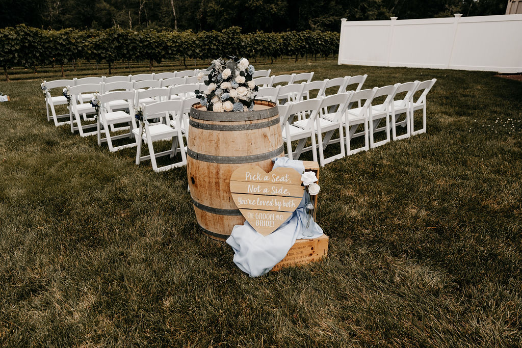 Outdoor ceremony area ay Vineyards in Valenzano's Winery. 12-Month Wedding Planning Timeline